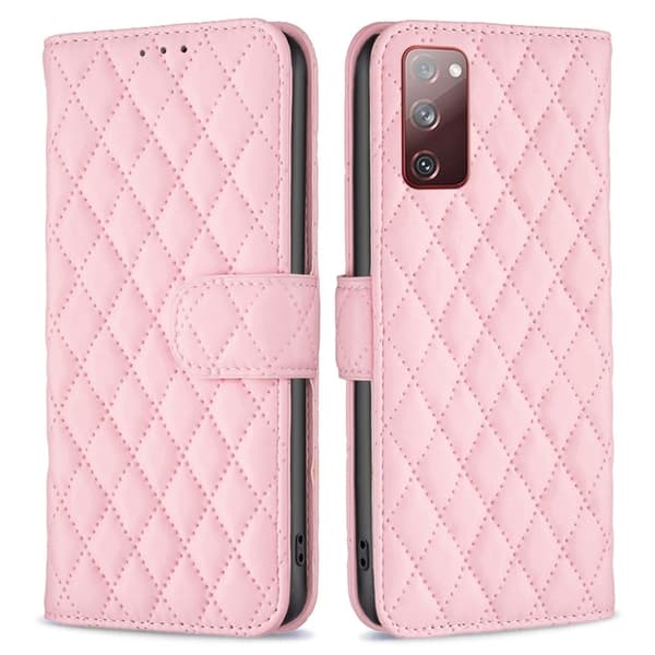 Rhombus Mønster Matte Flip Case til Samsung Galaxy S20 Fe 2022 / S20 Fe 5g / S20 Fe - Lyserød Pink