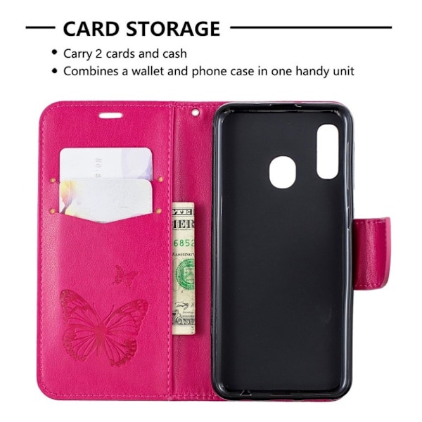 Butterfly läder Samsung Galaxy A20e fodral - Rosa Rosa