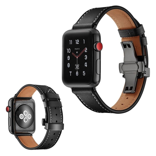 Apple Watch Series 5 40mm holdbar ægte læder Urrem - Sort Spænde Black