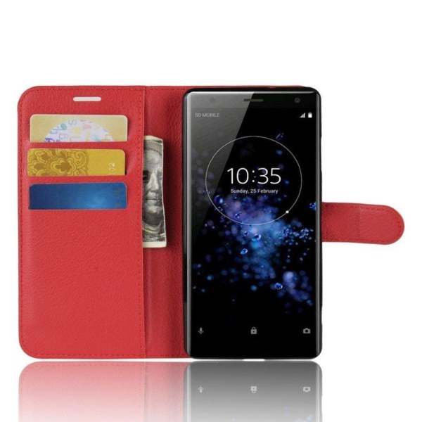 Sony Xperia XZ3 mobilfodral konstläder silikon stående litchi pl Röd