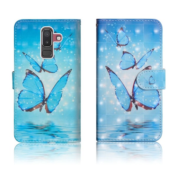 Butterfly läder Samsung Galaxy J8 (2018) fodral - Blå Blå