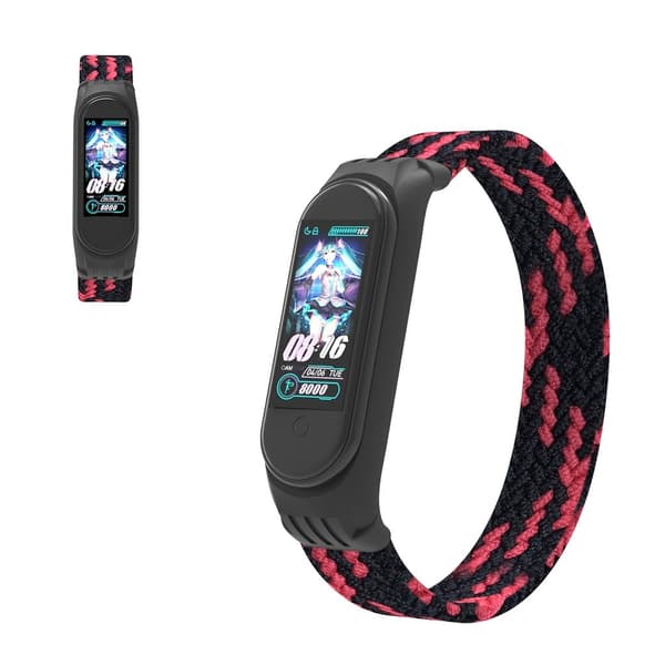 Xiaomi Mi Band 5 / 4 / 3 elastisk nylon-urrem - Rød / Sort / Størrelse: L Red