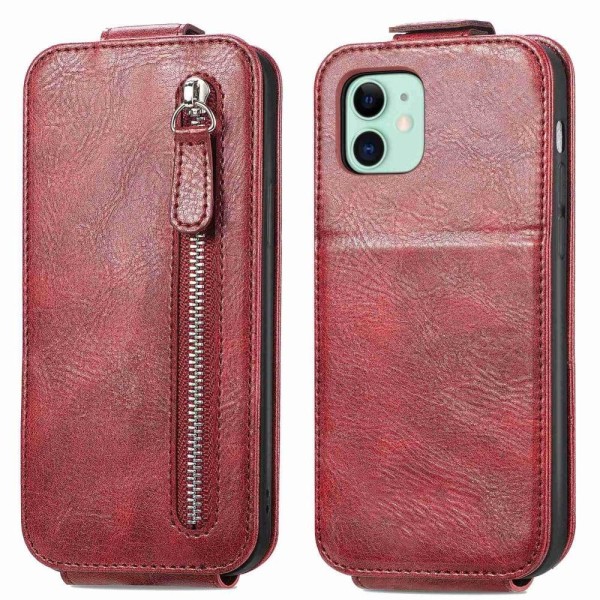 Vertical Flip Phone Suojakotelo With Zipper For iPhone 12 Mini - Punainen Red