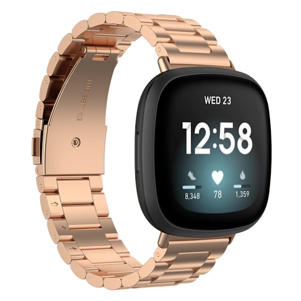 Fitbit Sense 2 / Versa 4 klockarmband i rostfritt stål med tre pärlor - Roséguld Rosa