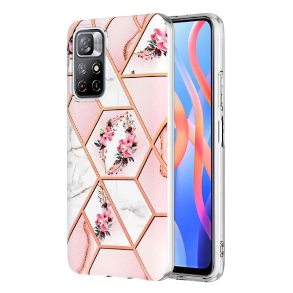 Marble Xiaomi Redmi Note 11T 5G Etui - Lyserøde Blomster Pink