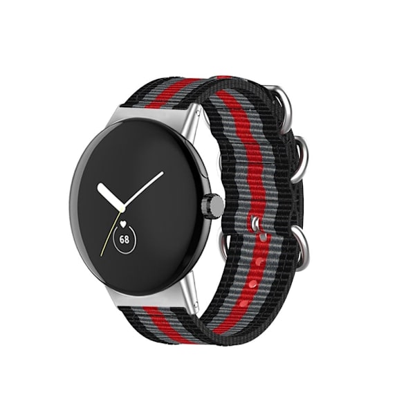 Nylon-urrem med tre løkker til Google Pixel Watch - Sort / Grå / Rød Red