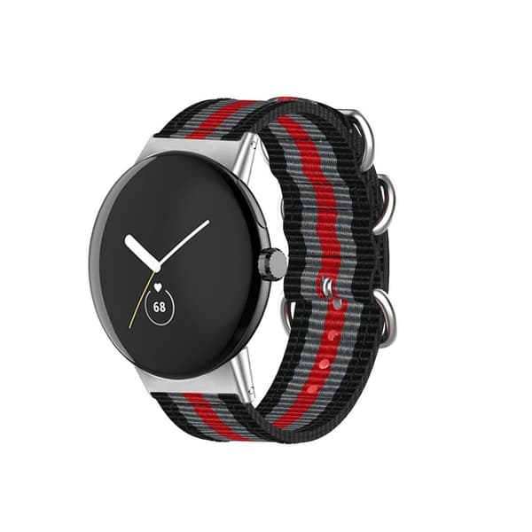 Nylonklokkerem med tre løkker til Google Pixel Watch - Svart / Grå / Rød Red