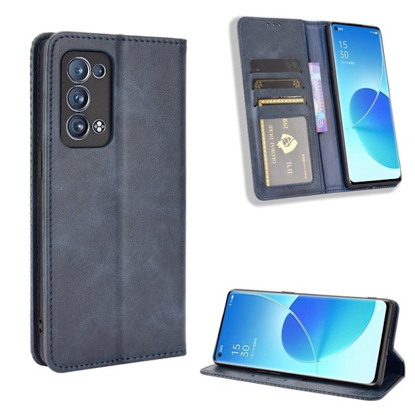 Bofink Vintage läder Oppo Reno6 Pro Plus 5G fodral - Blå Blå