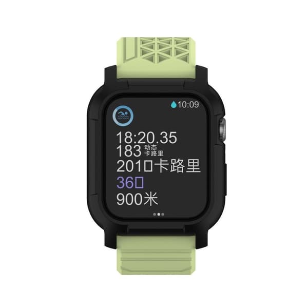 Apple Watch Series 5 44 mm holdbar silikoneurrem - Cyan / Sort Green