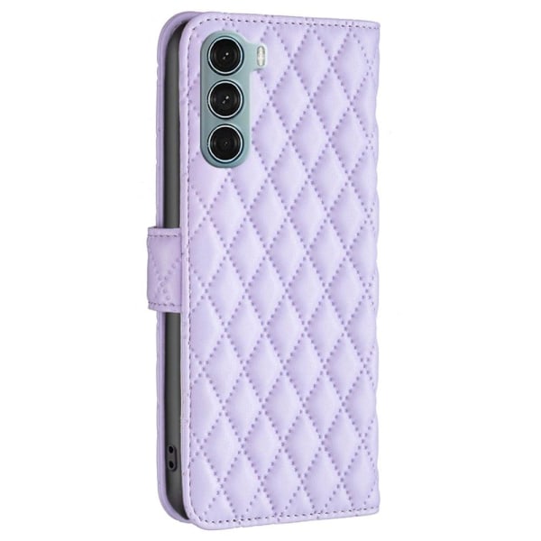 Rhombus Mønster Matte Flip Case til Motorola Moto G200 5G / Edge S30 - Lilla Purple