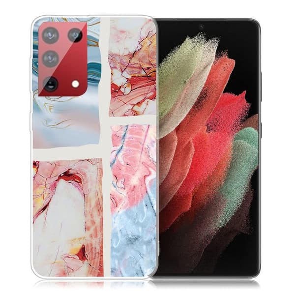 Marble Samsung Galaxy S21 Ultra Etui - Wavy Marble Tile Multicolor