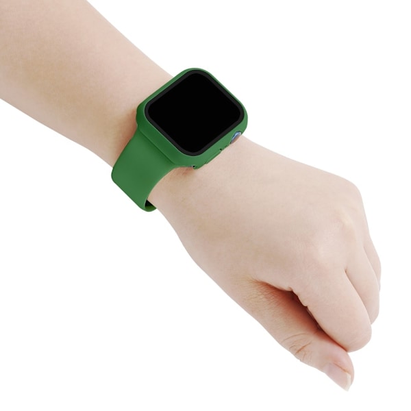Apple Watch (45 mm) klockarmband i silikon + fodral med härdat glas - Mörkgrön / Storlek: S / M Grön