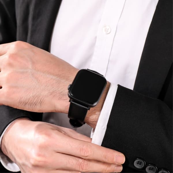 Apple Watch Series 6 / 5 44mm komfortabel læder rem - helt sort Black