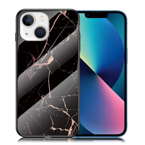 Fantasy iPhone 13 cover - Guld Sort Marmor Black