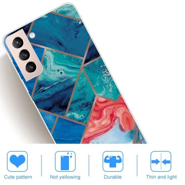 Marmormotiv Samsung Galaxy S22 Plus skal - Blå Och Orange Marmor multifärg