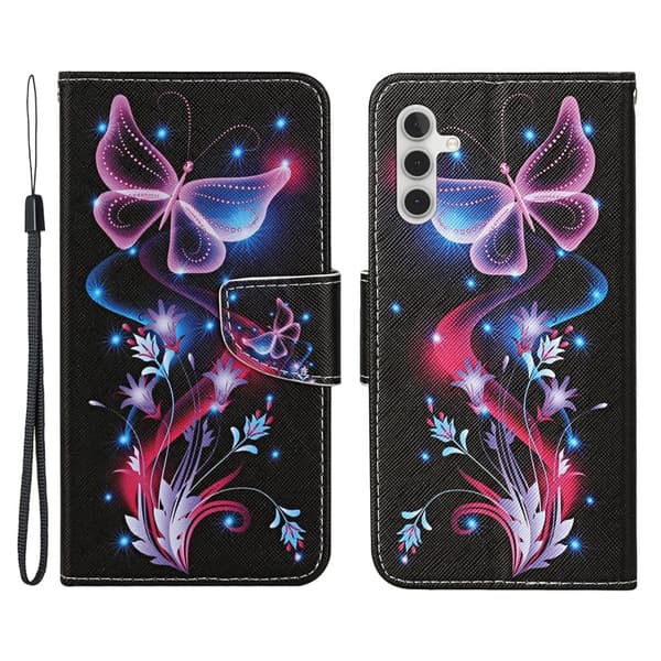 Wonderland Samsung Galaxy A54 Flippetui - Fluorescent Sommerfugler Multicolor