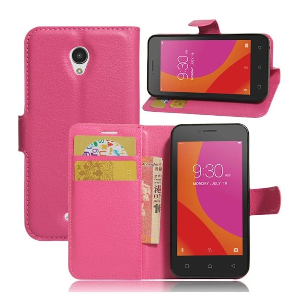 Lenovo A Plus litchi korn PU læder flip etui - Rose Pink