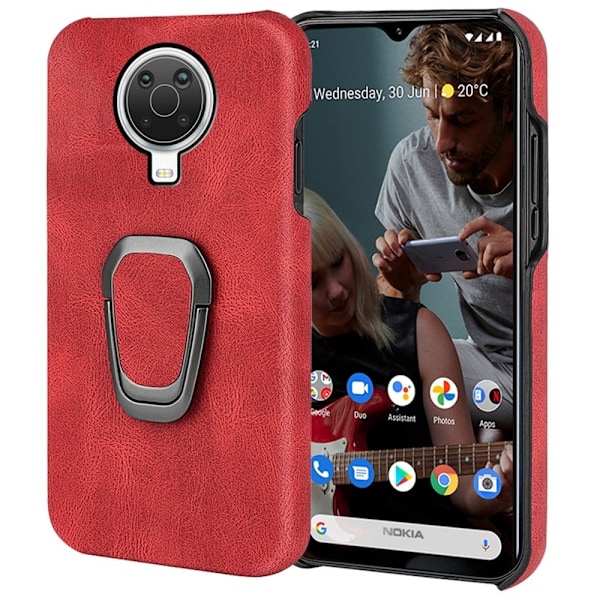 Iskunkestävä nahkasuojus soikealla jalustalla Nokia G20:lle - Punainen Red