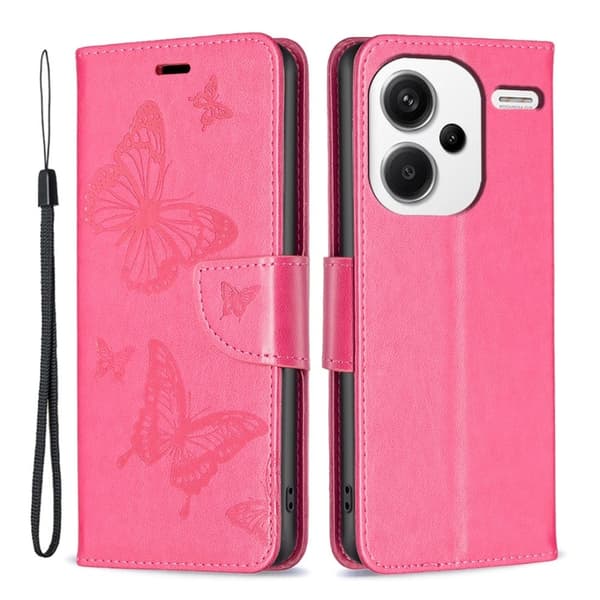 Butterfly läder Xiaomi Redmi Note 13 Pro Plus fodral - Ros Rosa