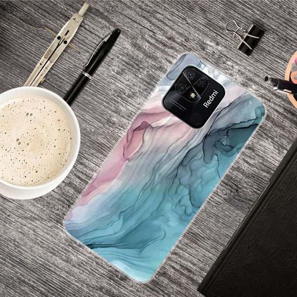 Marble Xiaomi Redmi 10C Etui - Rose / Blå Klinkekule Multicolor
