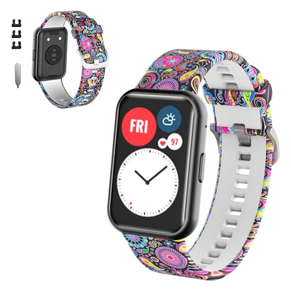 Huawei Watch Fit patterned silicone watch band - Peacock multifärg