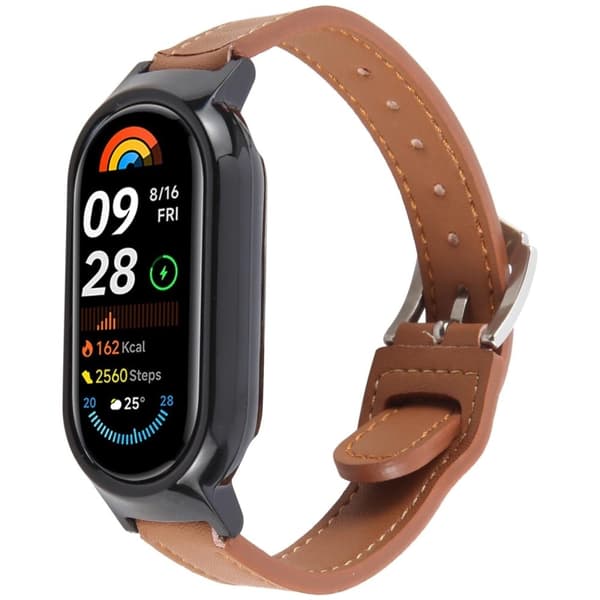 Xiaomi Smart Band 8 Bumpresistent Watch Case Integrated Ultra Fiber Leather Quick Release Watch Strap - Sort / Brun Brown