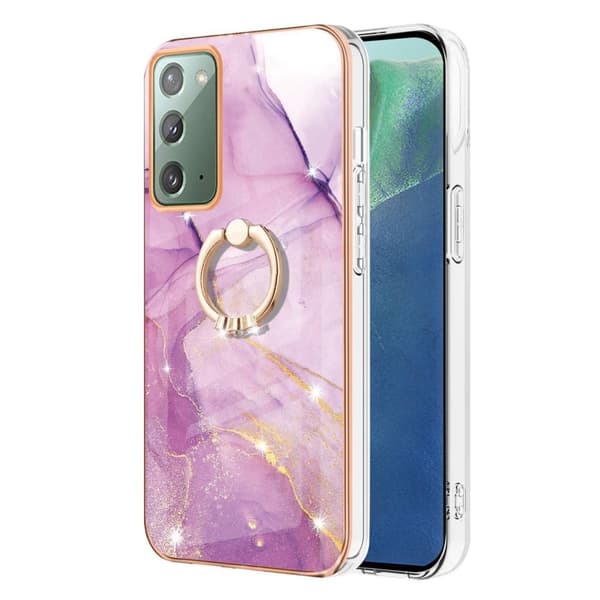 Marble Mønstret Deksel med Ring Holder til Samsung Galaxy Note 20 5G - Rosa Klinkekule Haze Pink