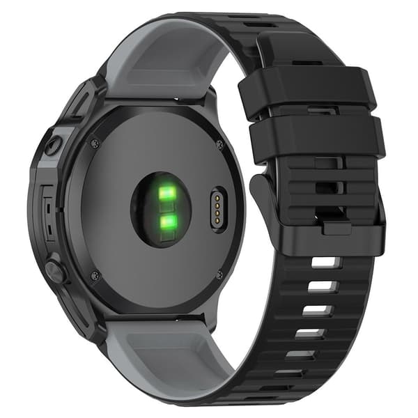 Garmin Fenix 7X Pro -kellon nauhat vaakasuorat raidat silikoni kaksivärinen hihna - Musta / Harmaa Silver grey