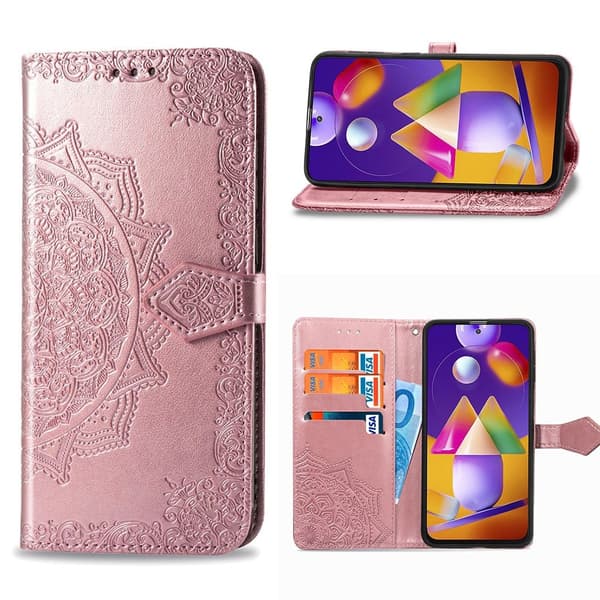 Mandala Samsung Galaxy M31s nahkakotelo - Ruusukulta Pink