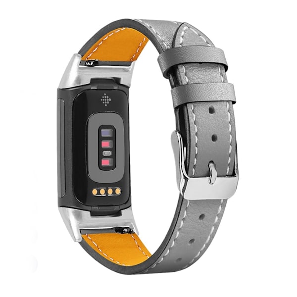 Enkel urrem i ægte læder til Fitbit Charge 5 - Grå Silver grey