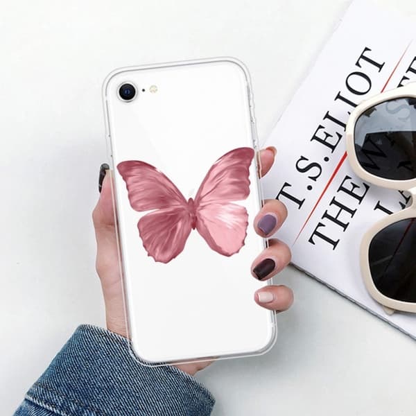 Butterfly iPhone SE 2020 nahkakotelo - Vaaleanpunainen Perhonen Pink