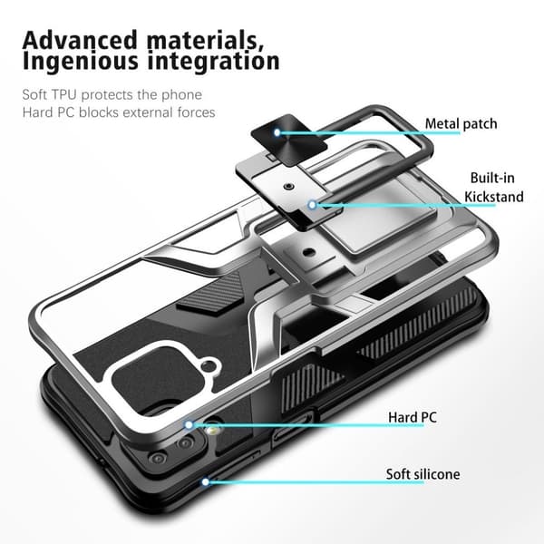 Støtsikker Hybrid Deksel med Kickstand til Samsung Galaxy A12 5G - Sølv Silver grey