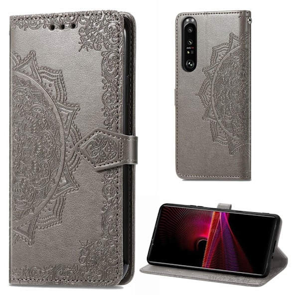 Mandala Sony Xperia 1 III Flippetui - Grå Silver grey