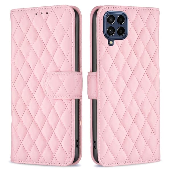 Rombemønster, matt flip-deksel for Samsung Galaxy M53 5G - Rosa Pink