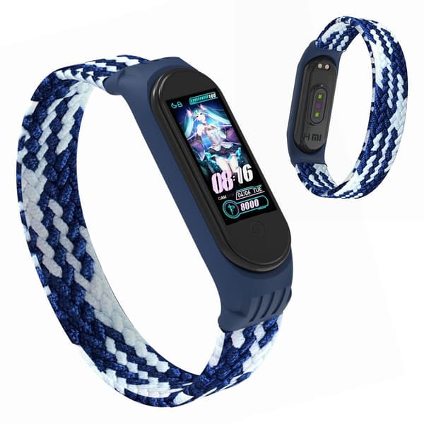 Xiaomi Mi Band 5 / 4 / 3 elastisk nylonklokkebånd - Blå / Hvit / Størrelse: M Blue
