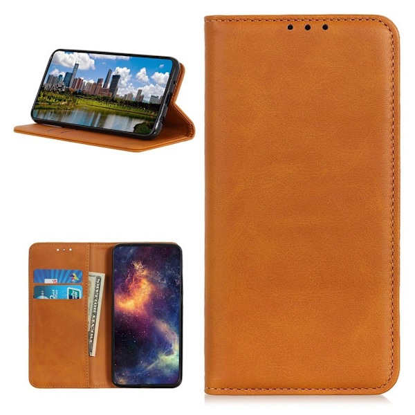 Lompakko-style Aitoa Nahkaa Läppäkotelo For Samsung Galaxy A32 5G - Ruskea Brown