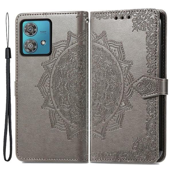 Mandala Motorola Edge 40 Neo nahkakotelo - Harmaa Silver grey