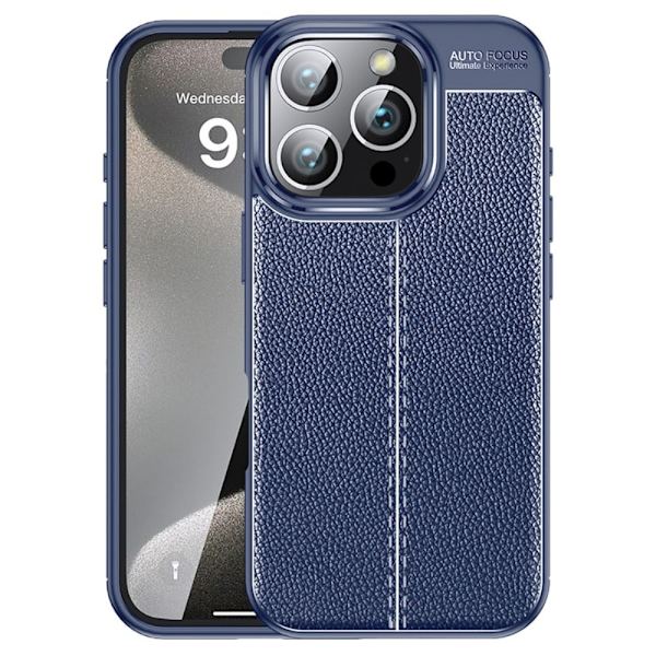 iPhone 16 Pro-etui Litchi Texture Støtsikkert fleksibelt telefondeksel - Blå Blue