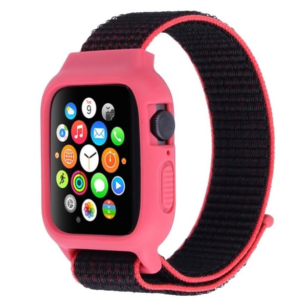 Apple Watch Series 5 44mm nylon Urrem - Rød / Sort Black