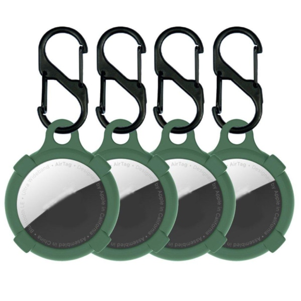 4Pcs AirTags silicone protective cover with hook - Green Green