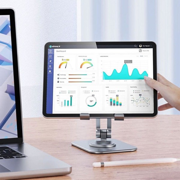 Universellt vridbart skrivbordsstativ för telefoner och surfplattor i aluminium - Mörkgrå Silvergrå