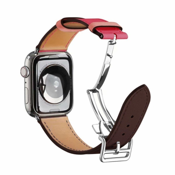 äkta läder silver spänne klockarmband för Apple Watch Series 6 / 5 40mm - Wine röd ros Röd