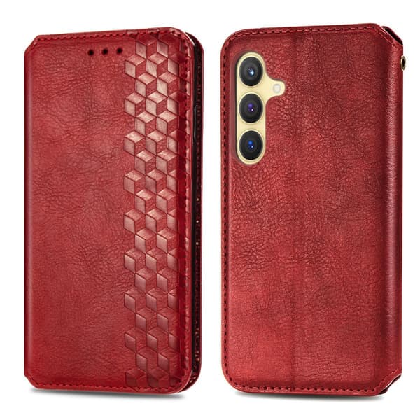 Läder Samsung Galaxy S25 Plus fodral med romb-design - Röd Röd