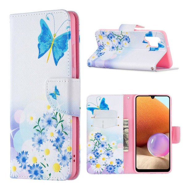 Wonderland Samsung Galaxy A32 Flip Etui - Blå Sommerfugl og Blomster Multicolor