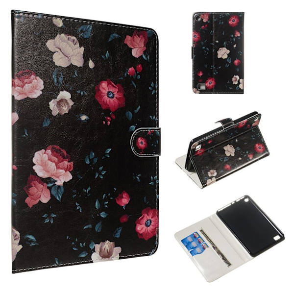 Amazon Fire 7 (2017) marmor trykt læder etui - Roses Black