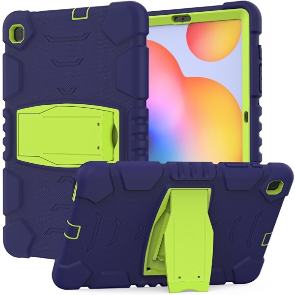 Samsung Galaxy Tab S6 Lite silikonfodral med kickstand - Marinblå / Lime Blå