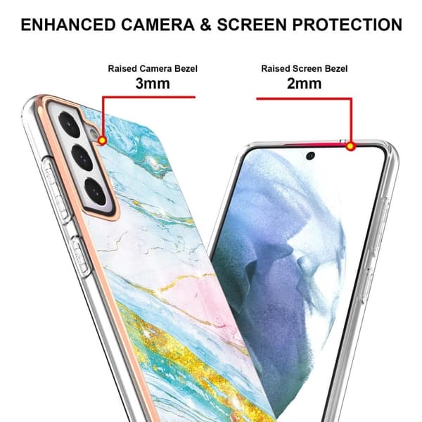 Marble Samsung Galaxy S21 FE Etui - Grøn og Gul Marmor Haze Multicolor