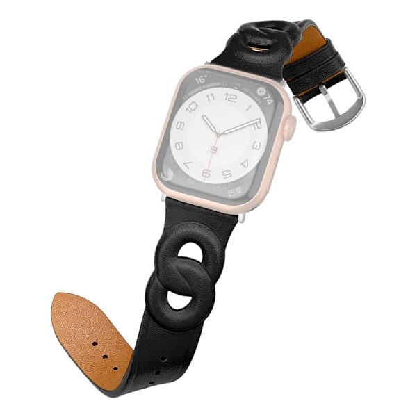 Apple Watch (45 mm) klockarmband i äkta läder med dubbla ringar - Svart Svart