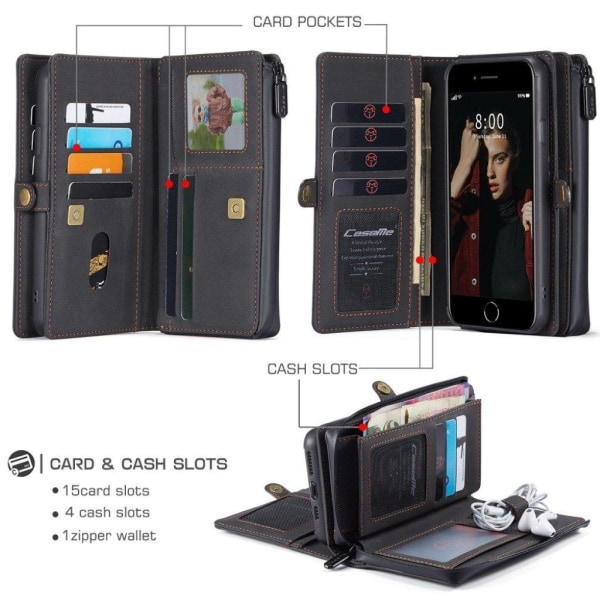 CaseMe iPhone SE 2020 2-i-1 etui med pung - Sort Black