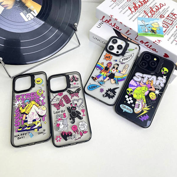 iPhone 15 Pro Etui Wave Lens Frame Stødsikkert og fleksibelt mønster Mobilcover - Engel Multicolor